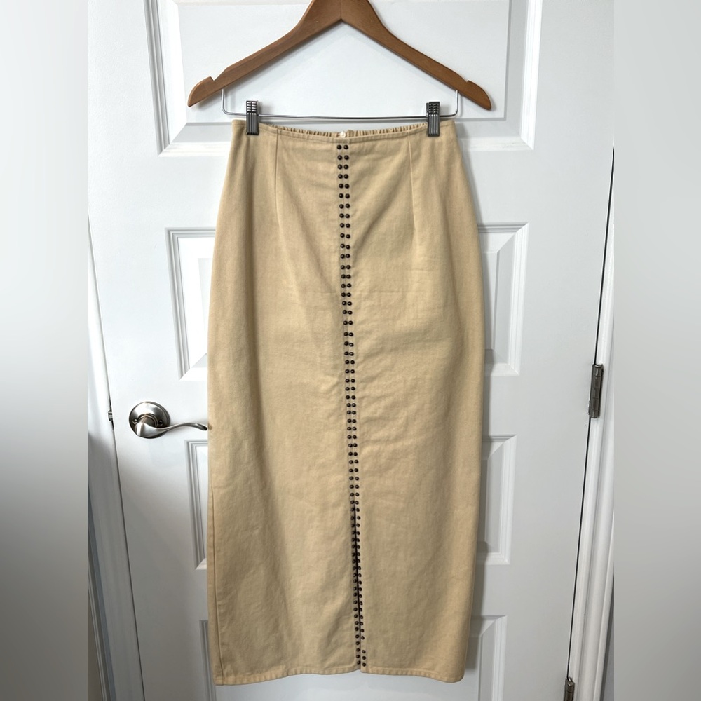 VINTAGE DOUBLE D RANCH Long Denim Pencil Skirt w/ Concho Rivets Detail SZ XS